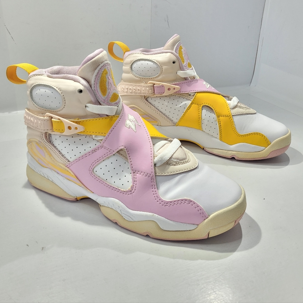 NIKE JORDAN 8 RETRO 4Y KIDS ORANGE PEARL ARTIC PINK SHOES [580528-816]